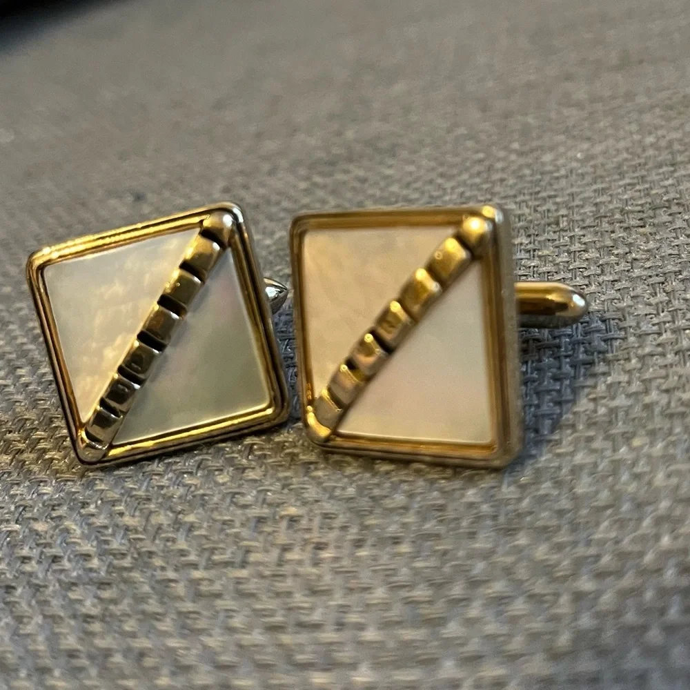 SWANK Vintage Gold Cufflinks Mother of Pearl Inlay Swivel Back Unisex